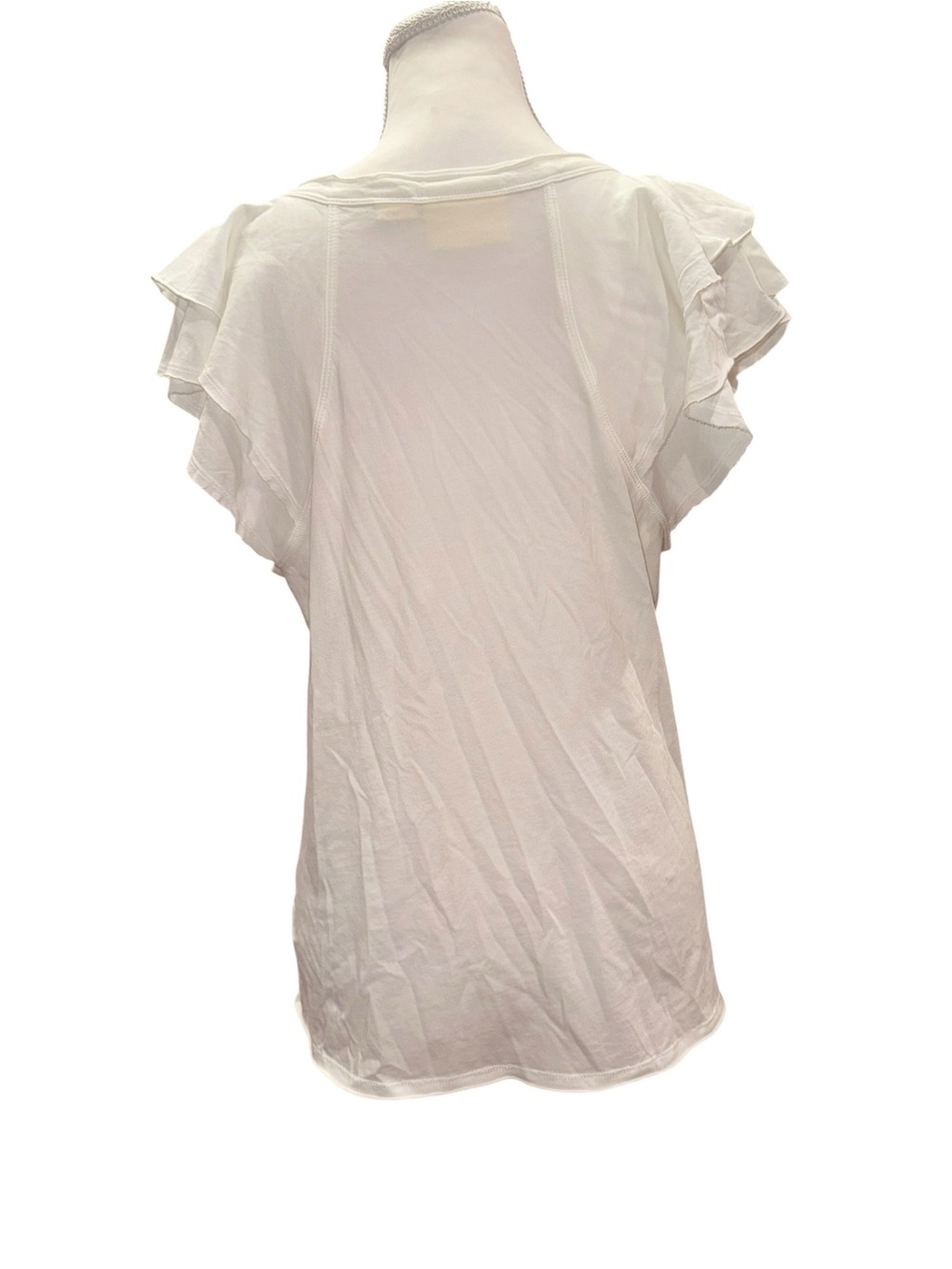 Anthropologie Maeve White Flutter Sleeve V-Neck Top Medium Soft Cotton Modal - Picture 7 of 11